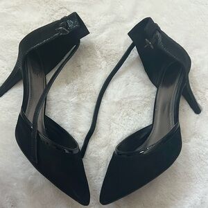 Black suede small ankle heel